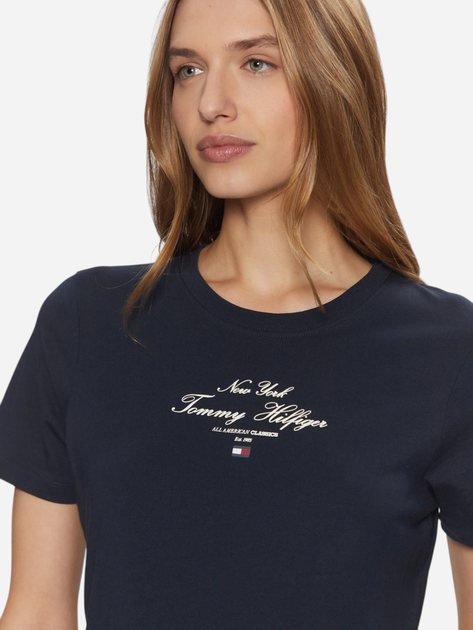 Koszulka damska bawełniana Tommy Hilfiger WW0WW43895-C1G S Ciemnogranatowa (8720638405641) - obraz 4