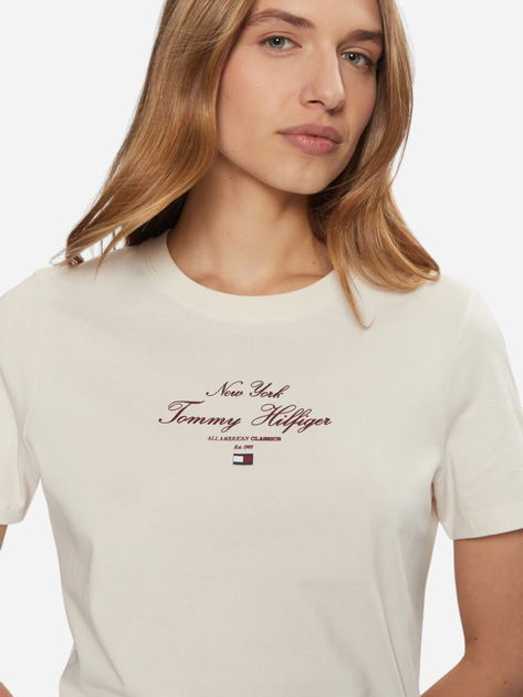 Футболка бавовняна жіноча Tommy Hilfiger WW0WW43895-Z00 L Молочна (8720638396444) - зображення 4