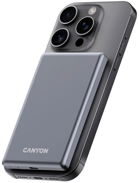 Powerbank Canyon OnPower 505 slim Magsafe 5000 mAh PD20W Dark Grey (CNS-CPB505DG) - obraz 6
