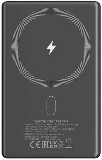 Powerbank Canyon OnPower 510 slim Magsafe 10000 mAh PD20W Dark Grey (CNS-CPB510DG) - obraz 5
