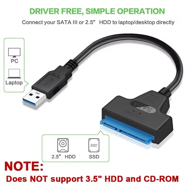 Кабель-адаптер SATA 3, 22pin to USB 6Gbps Black, Для HDD и SSD - изображение 2