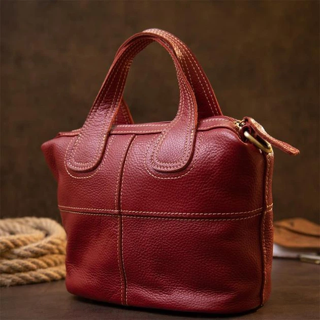 Жіноча шкіряна сумка Vintage червона 25×17×9 см середня флотар на плече і в руку дорожня 56039 - зображення 5