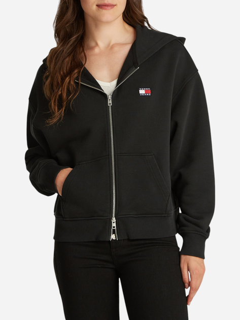 Толстовка на блискавці з капюшоном оверсайз жіноча Tommy Jeans DW0DW19412-BDS XS Чорна (8720638460107) - зображення 1