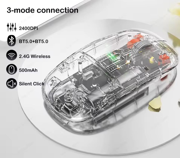 Бездротова комп'ютерна миша Wireless Mouse М388 Dual Bluetooth + 2,4G на акумуляторі прозора SL - изображение 1