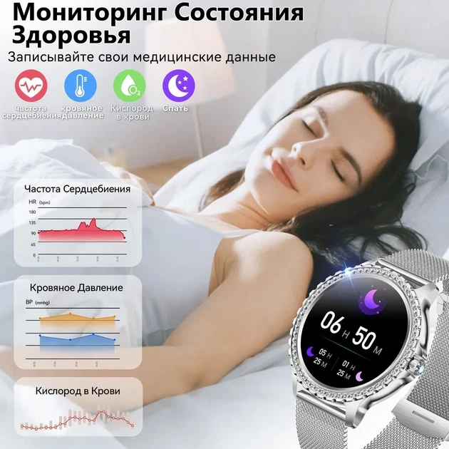 Жіночий розумний смарт годинник , підтримка ios та android, айфон та андроід, красивий смарт watch для жінок з функціями сповіщень та дзвінків, серебристого кольору - зображення 5