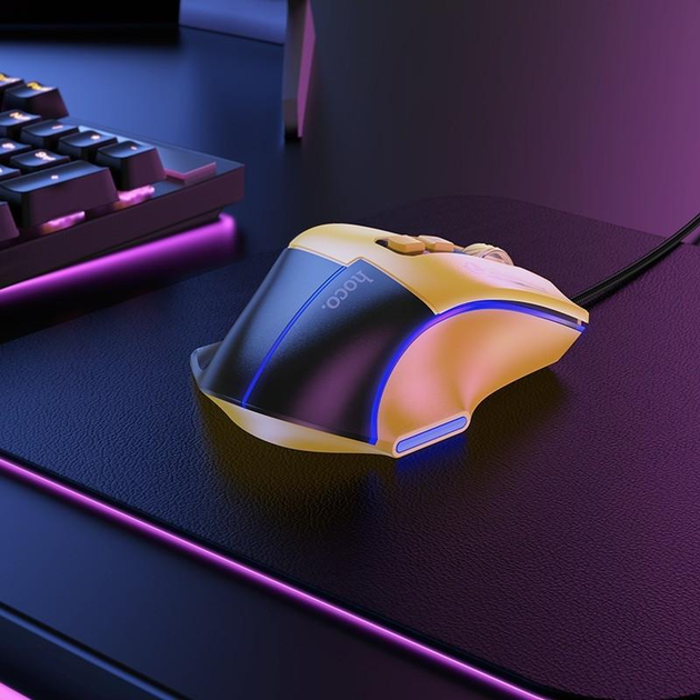 Дротова миша Hoco GM31 (для ігор, USB, кабель 1.5 метра, 7 кнопок, підсвітка) - Чорний - зображення 2