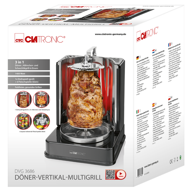 Электрошашлычница CLATRONIC DVG 3686 курица гриль, кебаб (1400Вт) - изображение 10