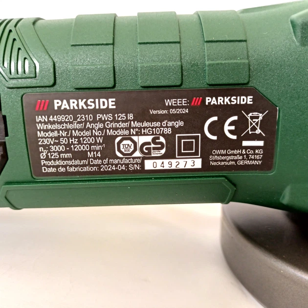 Угловая шлифовальная машина (болгарка) PARKSIDE PWS 125 I8 (1200 Вт, 125 мм) - Фото 10 Угловая шлифовальная машина (болгарка) PARKSIDE PWS 125 I8 (1200 Вт, 125 мм) - изображение 10