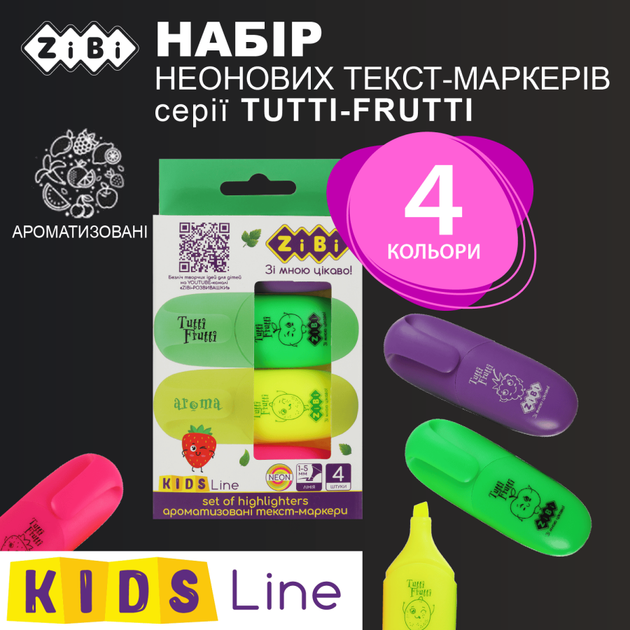 Набор текстовых маркеров Zibi Tutti-Frutti "Фруктики" 1-5 мм 4 шт (ZB.2702) - изображение 2