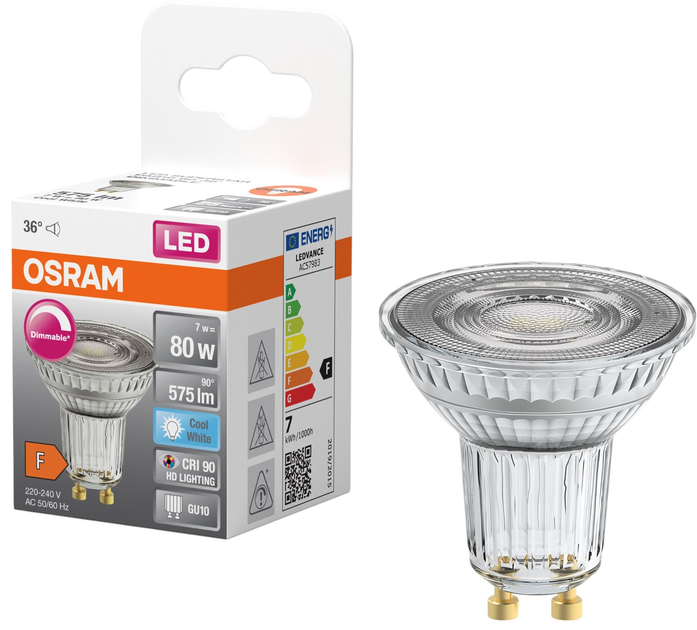 Светодиодная лампа Osram PAR16 DIM 7W 575Lm 4000K GU10 (4058075453661 ...