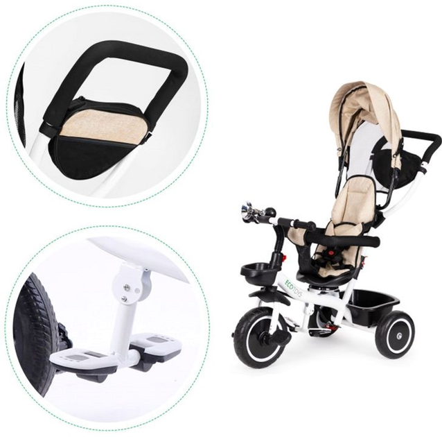 Rowerek trójkołowy EcoToys spacerówka wózek YM-BT-2 Beige (5903769975549) - obraz 7