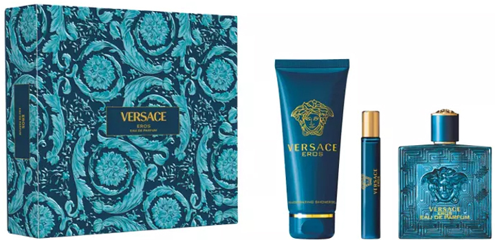 Набір для чоловіків Versace Eros Парфумована вода 100 мл + Гель для душу 150 мл + Парфумована вода 10 мл (8011003889334) - зображення 1