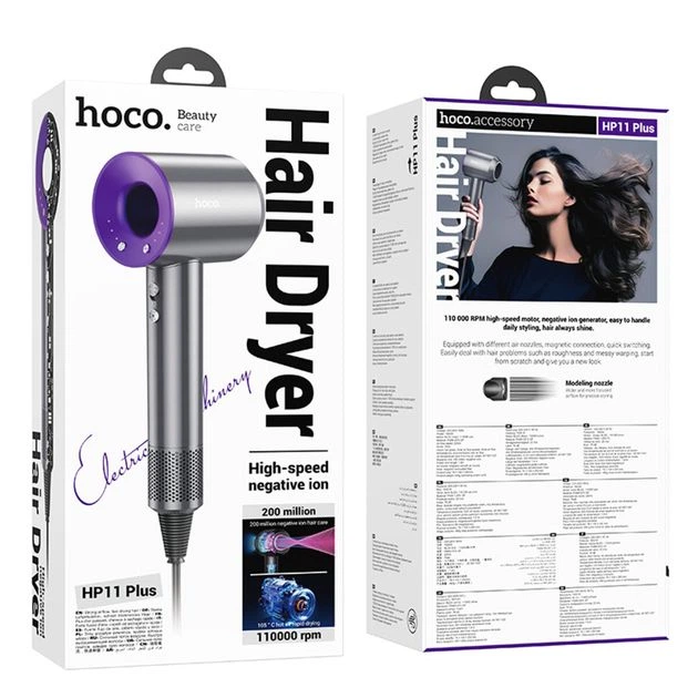 Фен для волос HOCO HP11 Plus 1600 Вт черный с фиолетовым. - изображение 3