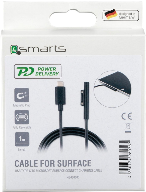 Кабель 4smarts USB-C - Microsoft Surface Connect Cable 5 A 1 м Black (4250774980787) - зображення 4