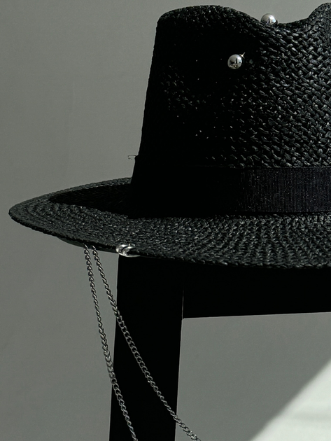 Шляпа Федора женская D.Hats из рафия с двойной цепью серебро черная - изображение 2
