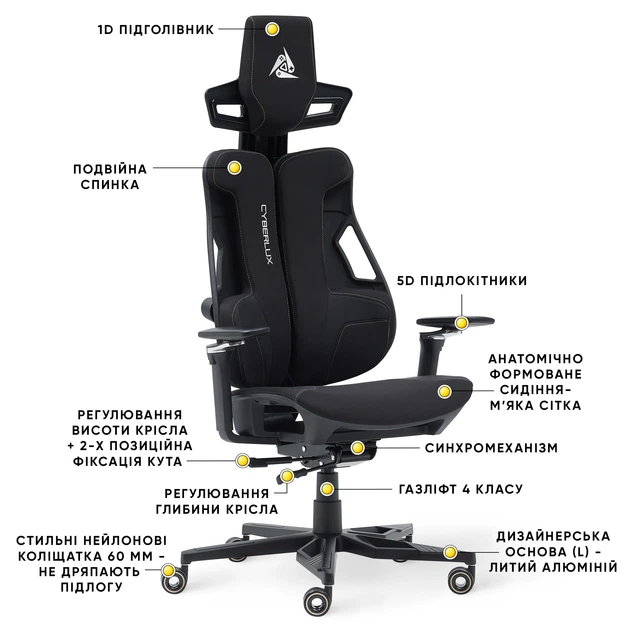 Геймерское кресло Cyberlux V10 Fabric Black (GM-V10 FB) - Фото 4 Геймерское кресло Cyberlux V10 Fabric Black (GM-V10 FB) - изображение 4