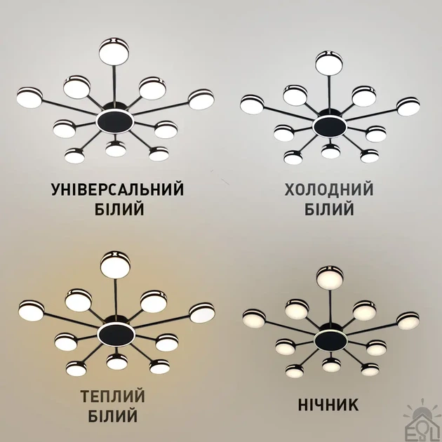 Керована світлодіодна Смарт люстра ESLLSE OTTO 11R 130 Вт 975x80 мм Чорна з пультом ДУ для кухні, спальні, вітальні - зображення 2