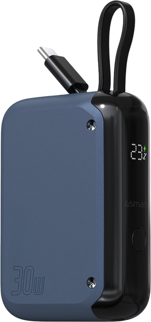 УМБ 4smarts Pocket with integrated USB-C Cable 10000 mAh 30W Steel Blue (4252011907403) - зображення 3