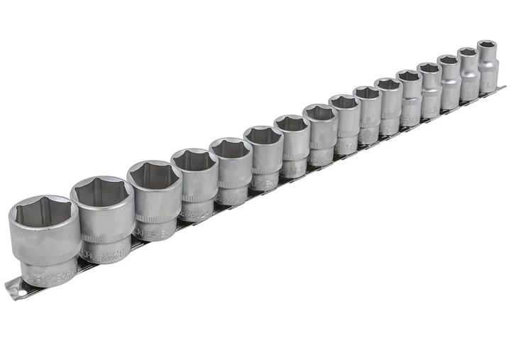 Набор головок 16 предметов 1/2" 6гр.(10-19,21,22,24,27,30,32мм), на планке Rock Force RF-4161-5 - Фото 2 Набор головок 16 предметов 1/2" 6гр.(10-19,21,22,24,27,30,32мм), на планке Rock Force RF-4161-5 - изображение 2