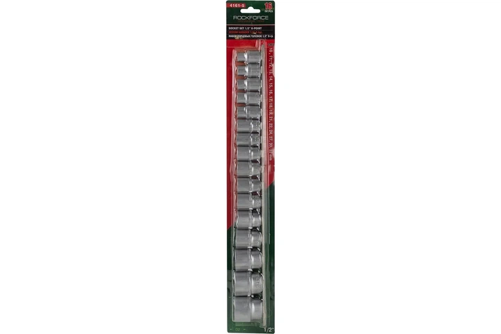 Набор головок 16 предметов 1/2" 6гр.(10-19,21,22,24,27,30,32мм), на планке Rock Force RF-4161-5 - Фото 3 Набор головок 16 предметов 1/2" 6гр.(10-19,21,22,24,27,30,32мм), на планке Rock Force RF-4161-5 - изображение 3