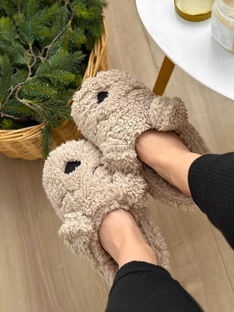 Женские домашние тапочки утепленные меховые с закрытым носком Twins HS-LUX получешки ANIMALS bear 36/37 25 см Мокко (4820182039102) - изображение 13