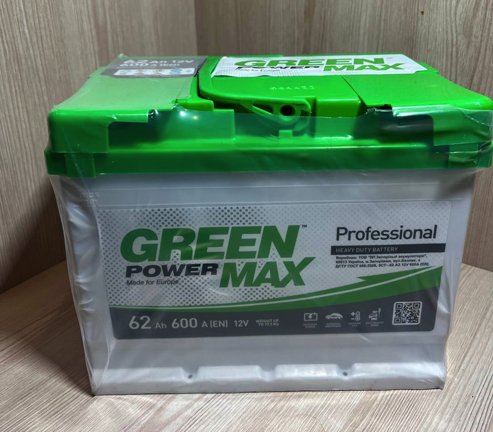 Аккумулятор автомобильный Green Power MAX АКБ 6ct-62 (0) 600A правий + - изображение 1