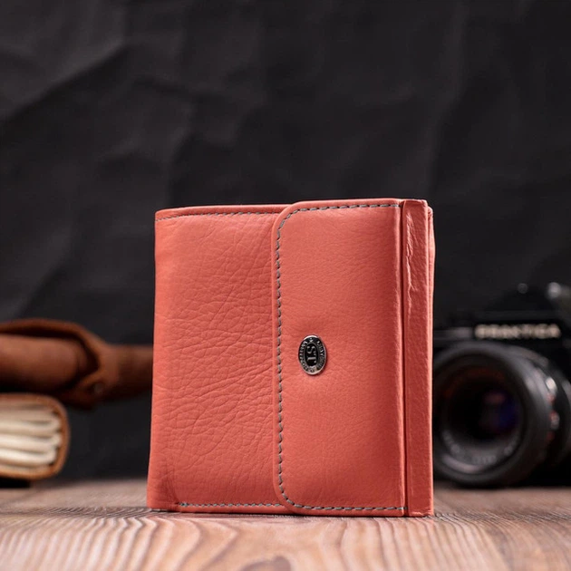 Женский кошелек ST Leather из натуральной кожи оранжевый средний двойного сложения с монетницей компактный 55877 - изображение 6