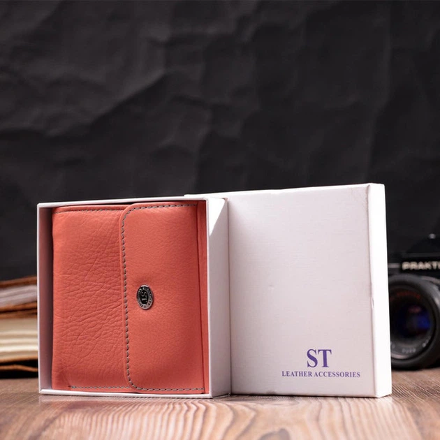 Женский кошелек ST Leather из натуральной кожи оранжевый средний двойного сложения с монетницей компактный 55877 - изображение 8