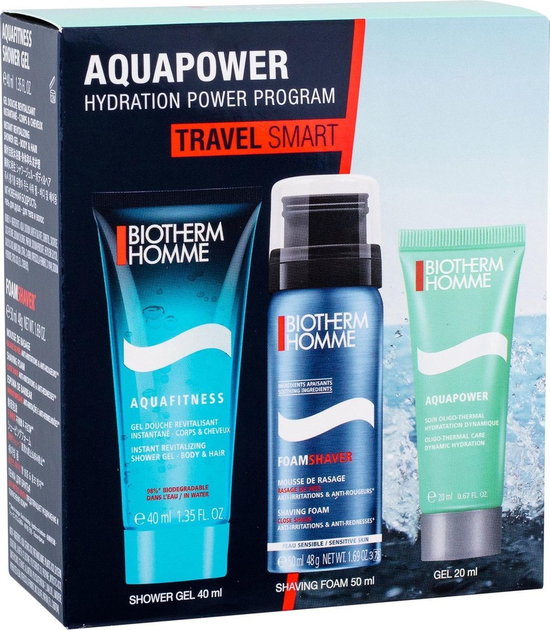 Набір для чоловіків Biotherm Homme Aquapower Крем для обличчя зволожувальний 20 мл + Піна для гоління 50 мл + Гель для душу 40 мл (3660732068616) - зображення 1