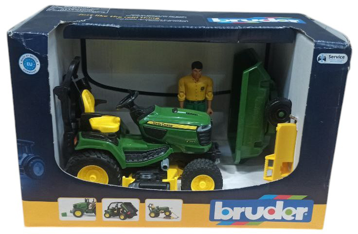 Набір Bruder John Deere Lawn Tractor with trailer and gardener (4001702621049) (955555908011008) - Уцінка - зображення 2