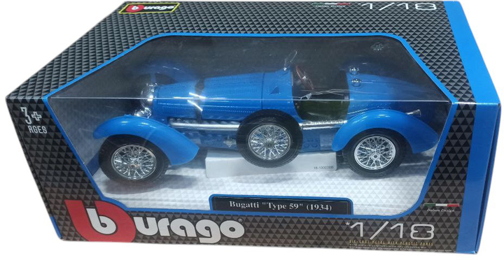 Металева модель автомобіля Bburago Bugatti Type 59 1:18 Синя (4893993120628) (955555908158965) - Уцінка - зображення 2