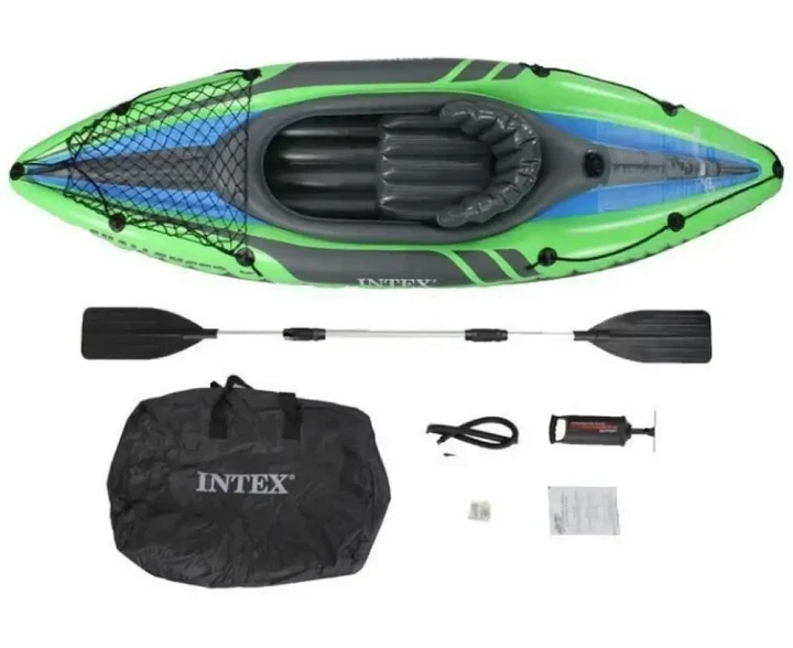 Одноместная надувная лодка-байдарка Intex 68305 с ножным насосом и веслами 274х76 см Зеленый - Фото 3 Одноместная надувная лодка-байдарка Intex 68305 с ножным насосом и веслами 274х76 см Зеленый - изображение 3
