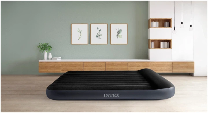 Надувной двуспальный велюровый матрас с подголовником Intex 64143 152х203х25 см Черный - изображение 5