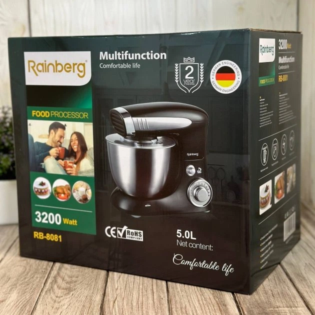 Кухонный комбайн Rainberg RB 8081 с тестомесом, мощность 3200 Вт, нержавеющая сталь, электронное управление - изображение 9