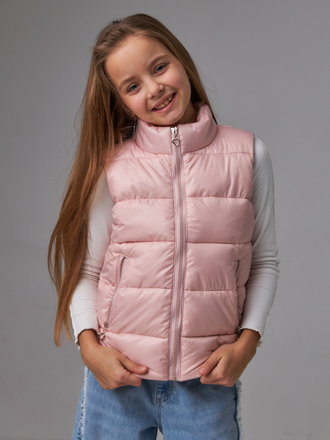 Детский стеганый дутый жилет для девочки Tair Casual ЖК 589 128 см Розовый (2100031630059) 