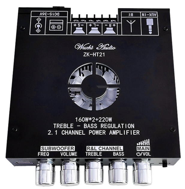 Аудио усилитель TDA7498E 2.1, 15-36В, 2x160(Стерео+сабвуфер) + 220Вт, Bluetooth 5.0, AUX, USB, ZK-HT21 - изображение 2