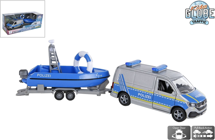 Pojazd Kids Globe Volkswagen T6 Policja z łodzią 29 cm (8713219505403) - obraz 4