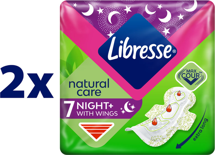 Прокладки гігієнічні Libresse Natural Care Night нічні 6 крапель 2 пачки по 7 шт (7322540611236_1) - зображення 2
