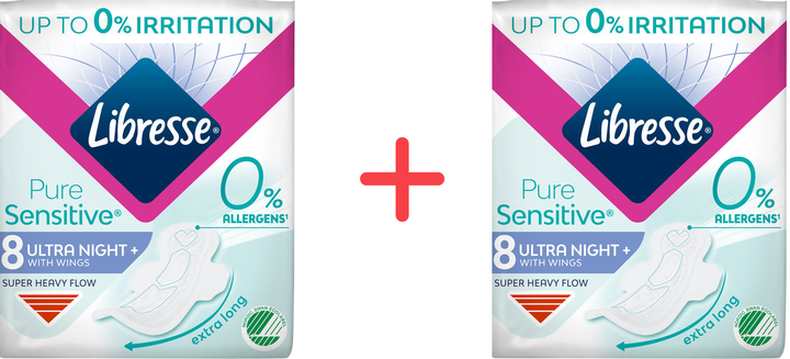Упаковка прокладок гігієнічних Libresse Pure Sensitive Ultra Night нічні 2 пачки по 8 шт (7322541161785_1) - зображення 1