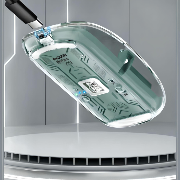 Мышь беспроводная прозрачная FMOUSE M133 с подсветкой, магнитная крышка, с аккумулятором (grey) - изображение 2