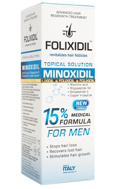 Міноксидил Folixidil 15% від випадіння волосся, для росту волосся та бороди - Фото 1 Міноксидил Folixidil 15% від випадіння волосся, для росту волосся та бороди - зображення 1