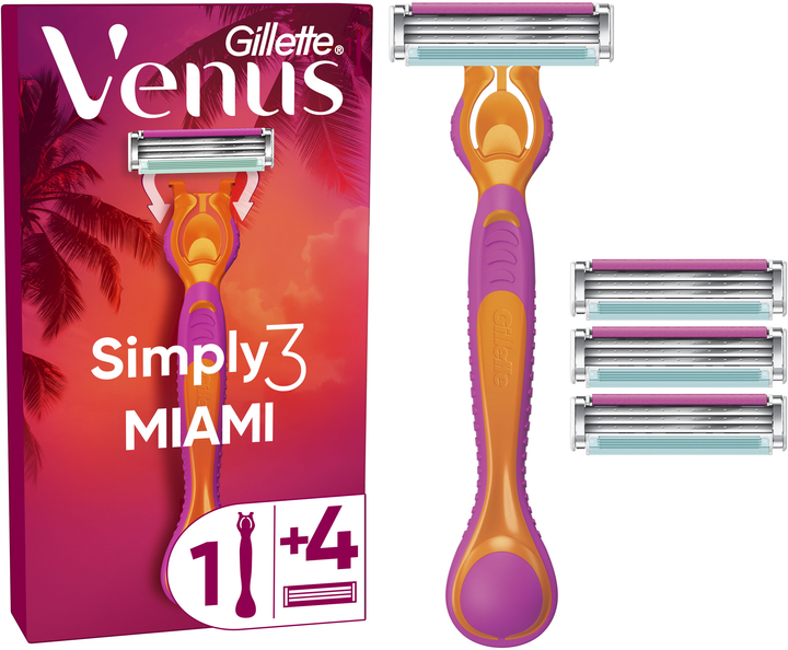 Станок для гоління жіночий (бритва) Gillette Simply Venus 3 Miami з 4 змінними картриджами (8700216878333) - зображення 2