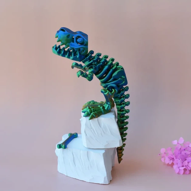 Игрушка 3д скелет динозавра подвижный T-Rex (Ти-Рекс) тиранозавр сине-зеленый - изображение 2