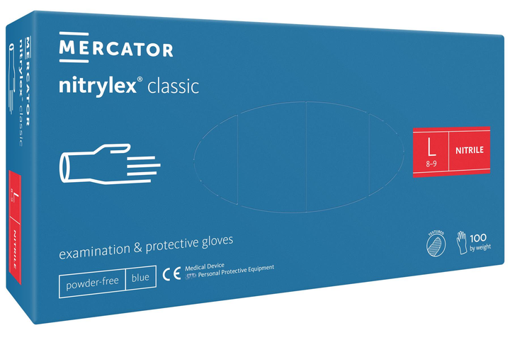 Рукавички медичні Mercator Medical Nitrylex® Classic нітрилові L Сині 100 шт - изображение 1