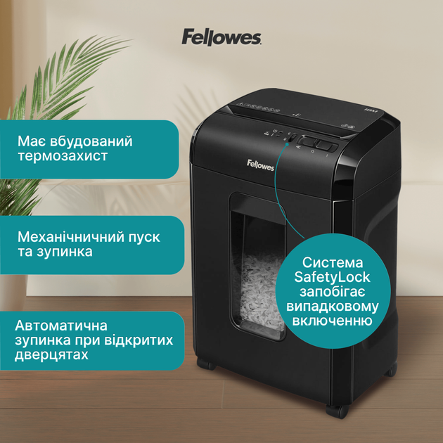 Шредер Fellowes 10M 8 листов 2x12 мм 19 л (F.U4630601) - изображение 7