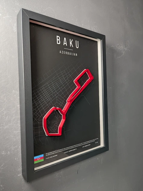 Объемная Рамка с 3D Трассой BAKU Circuit (Bakı Şəhər Halqası) / Baku, Azerbaijan / Баку в Масштабе 1:40 000 Red Matte / Frame 32x23x3 - изображение 2