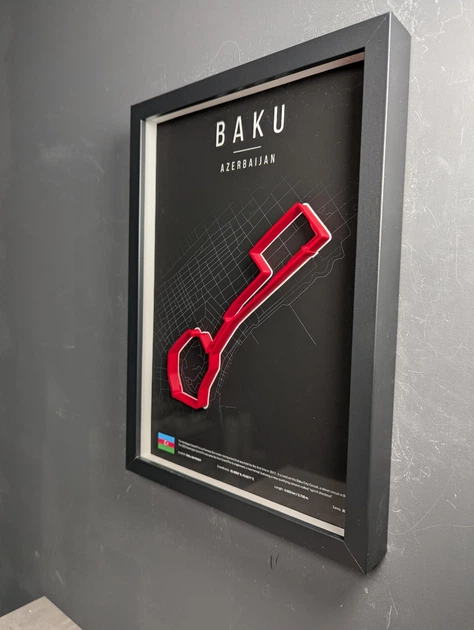 Объемная Рамка с 3D Трассой BAKU Circuit (Bakı Şəhər Halqası) / Baku, Azerbaijan / Баку в Масштабе 1:40 000 Red Matte / Frame 32x23x3 - изображение 6