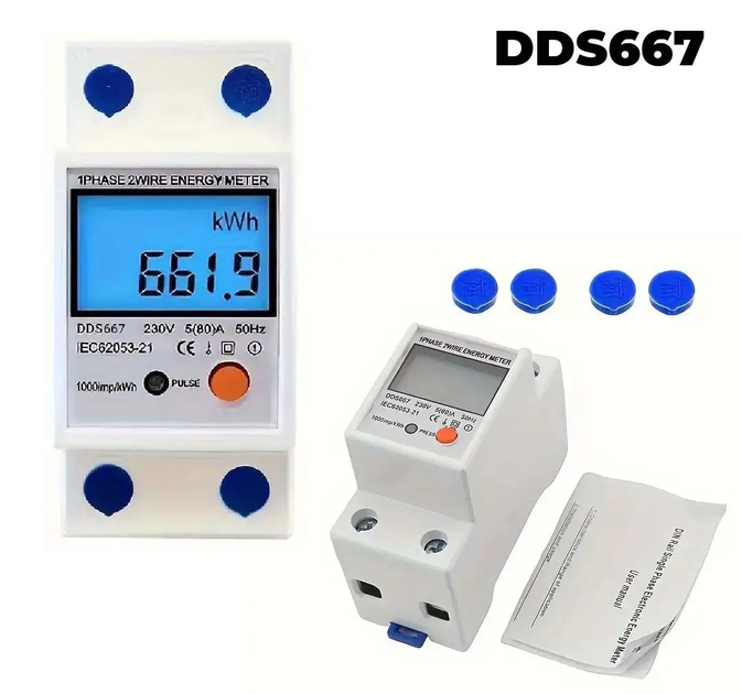 Счетчик однофазный ваттметр переменного тока на DIN-рейку DDS667 230V 5(80)A 50W, White - Фото 5 Счетчик однофазный ваттметр переменного тока на DIN-рейку DDS667 230V 5(80)A 50W, White - изображение 5