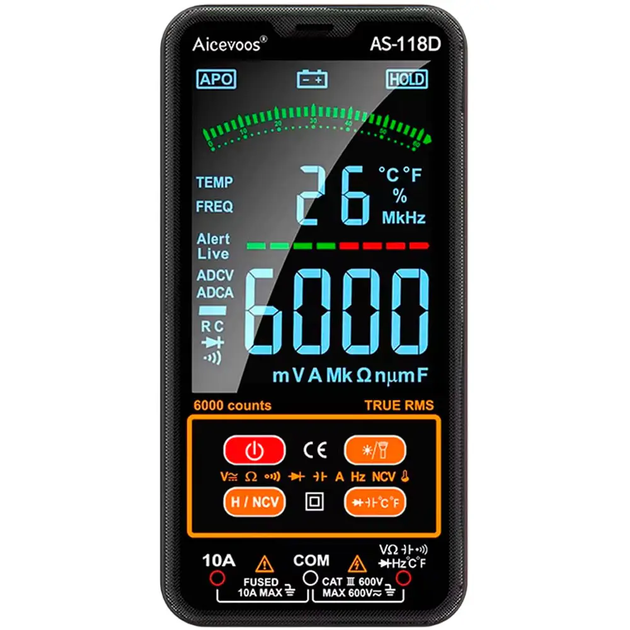 Цифровой мультиметр Aicevoos AS-118D для измерения напряжения тока температуры с автоопределением диапазона - Фото 6 Цифровой мультиметр Aicevoos AS-118D для измерения напряжения тока температуры с автоопределением диапазона - изображение 6
