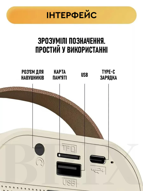 Бездротова портативна Bluetooth колонка з двома мікрофонами та сабвуфером Бежева - зображення 7